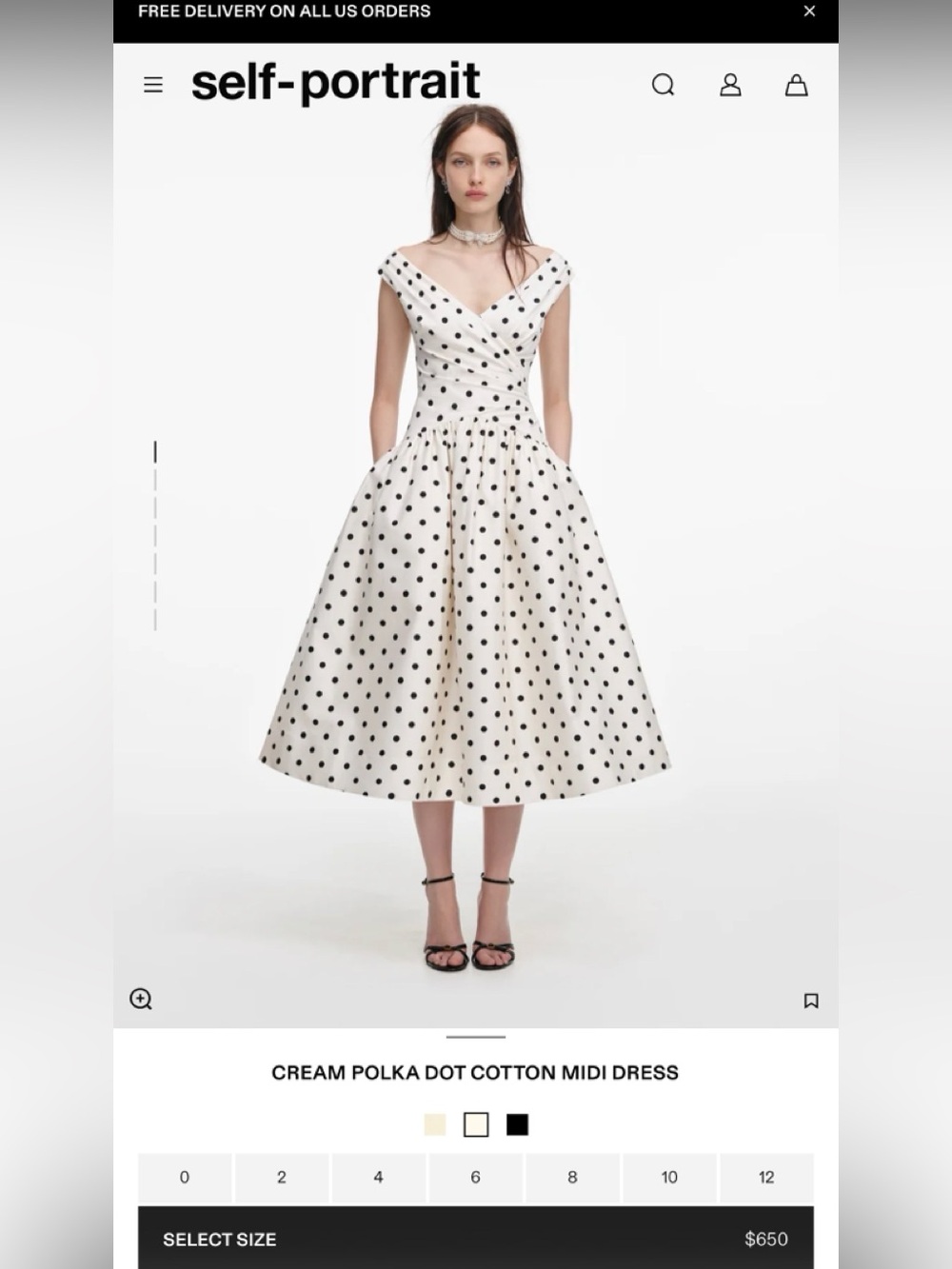 Self-Portrait Cream Midi Dress with Black Polka Dots